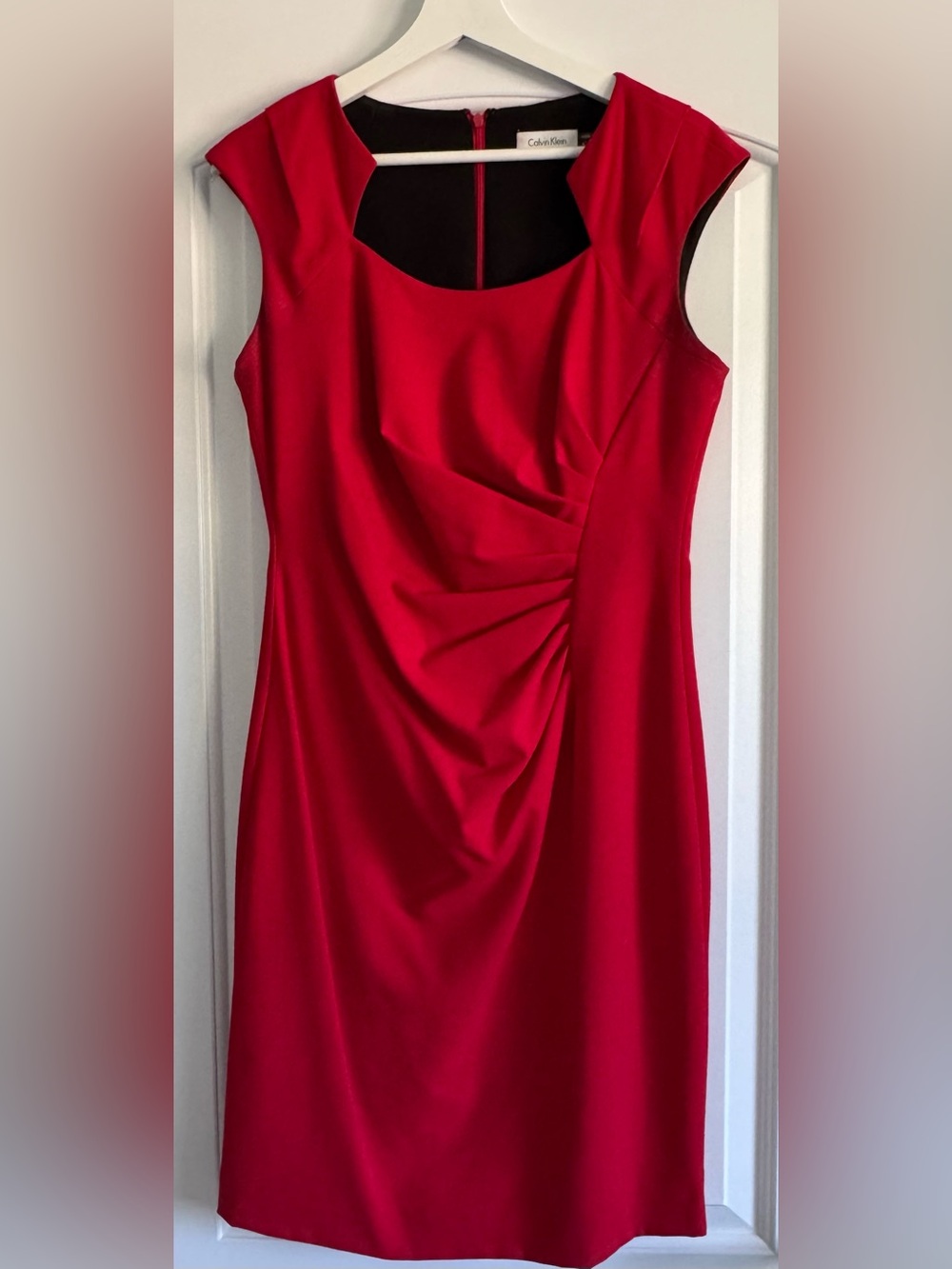 Calvin Klein Red Sleeveless Midi Sheath Dress